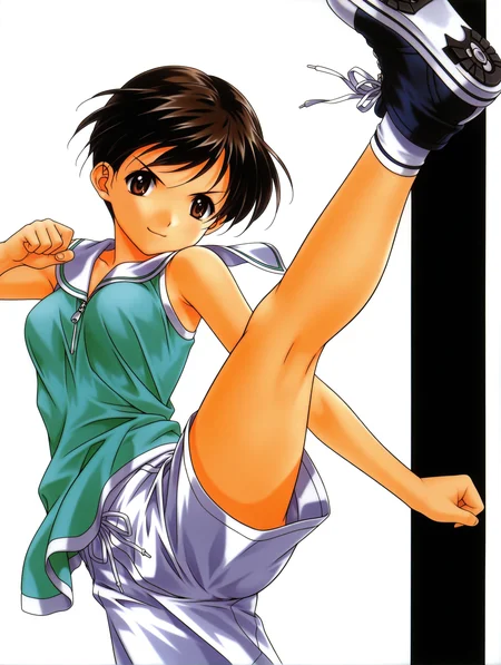 masterpiece,best quality,newest,
1girl,solo,
<lora:h_akemi_ilxl_v1:1>,h_akemi,black hair,brown eyes,a_clothes,
<lora:Fixhands_anime_bdsqlsz_V1:1>,dynamic_angle,cinematic_angle,looking_at_viewer,simple_background,white_background,face_focus,(attack,(side kicking),standing on one leg,),high_kick,jitome,wide_shot,naughty_face,