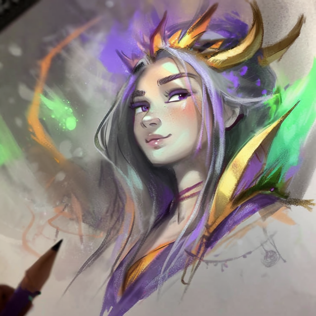 drawix16 dragon princess powerful dragon in the background<lora:drawix16:1>