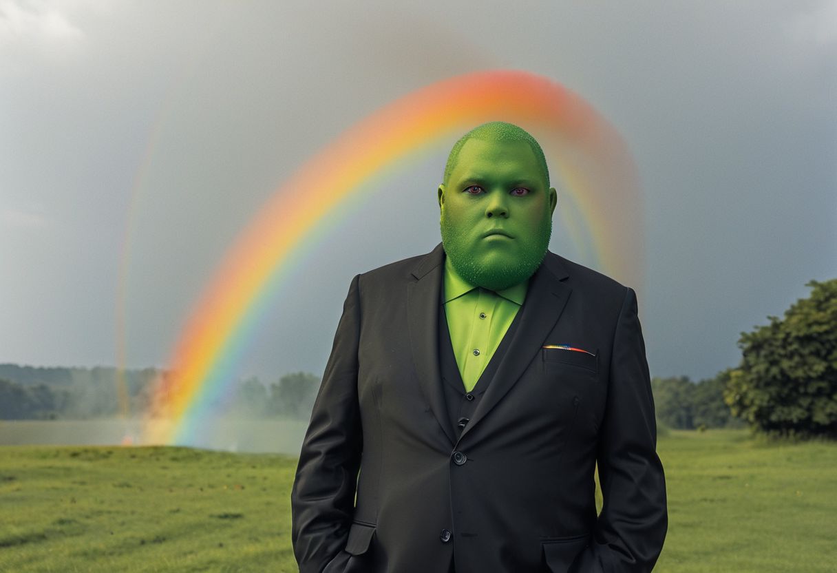 A big dumb guy farting rainbows, Leica camera or some fancy prompt lime that, idk, it's a fuckin thing