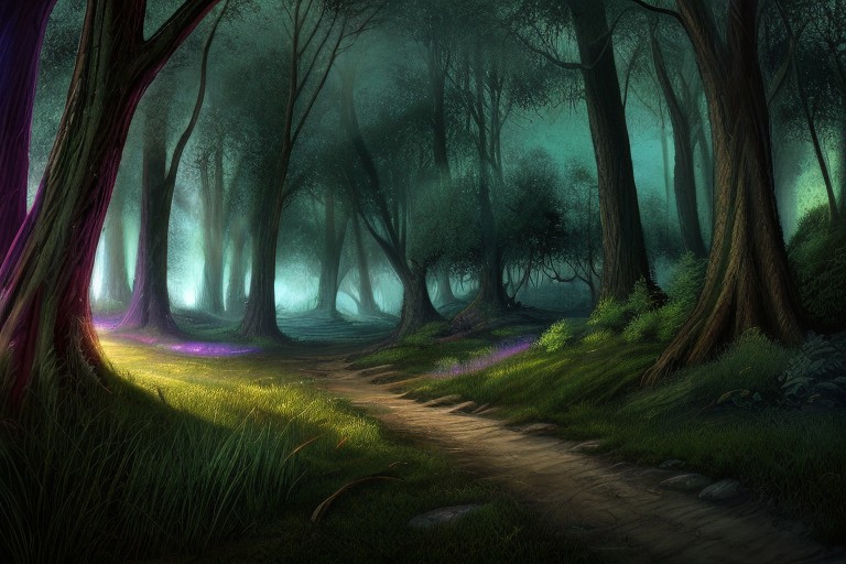 score_9, score_8_up, score_7_up, highly detailed, 
((detailed background, fantasy forest background, fog, glowing light, trees, grass, narrow path)), no people,