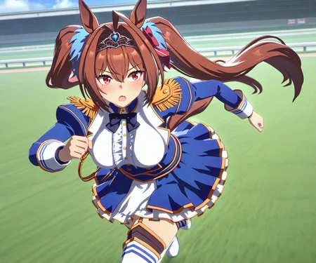 masterpiece, best quality, amazing quality, , 1girl, solo, umamusume, racetrack, running, <lora:Daiwa Scarlet in game style 3D:1> ummsmingame, 3d, daiwa scarlet \(umamusume\),
