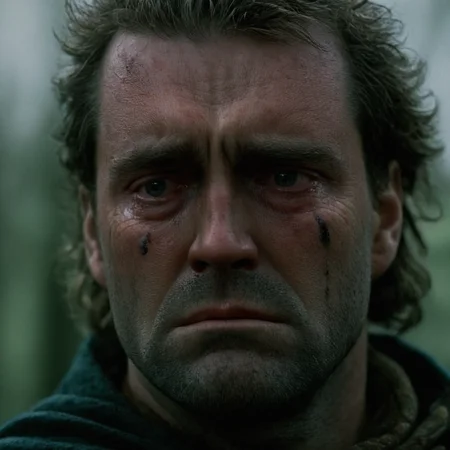 cinematic film still of <lora:shell shock style:1>
A cinematic Kodak Fujifilm picture of a sad teary crying William Wallace a wrinkly face, tired, fatigue, unhappy, glum, melancholy, miserable, sorrowful, dejected, disconsolate, downhearted, downcast, realism, realistic, dispirited, desolate, oppressed, panic, fear, Combat stress reaction, shell shock style, solo, gloves, blurry, dark,
<lora:crying style:0.8>
<lora:Braveheart film style:0.8>, shallow depth of field, vignette, highly detailed, high budget, bokeh, cinemascope, moody, epic, gorgeous, film grain, grainy