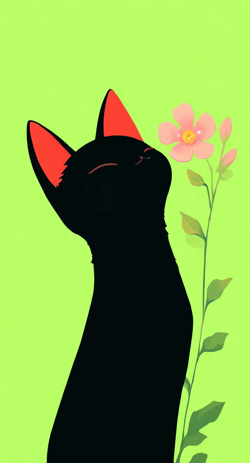 masterpiece, best quality, good quality, very awa, very aesthetic, absurdres, newest, solo, smile, simple background, closed mouth, closed eyes, flower, no humans, animal, cat, plant, red flower, pink flower, green background, animal focus, black cat, haiz_ai, no lineart,no outline, <lora:NOOB_vp1_detailer_by_volnovik_v1:0.35> <lora:noobai_ep11_stabilizer_v0.138_fp16:0.4> <lora:ponyv6_noobV1_2_adamW-000017:0.7> <lora:haiz_ai_illu:0.7>