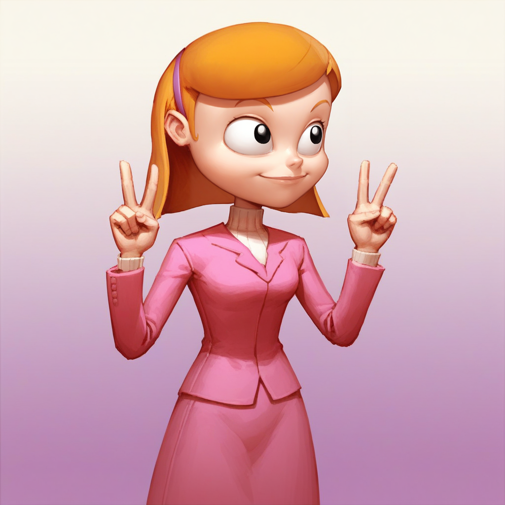 score_9_up, score_8_up, BREAK, amanda, 1girl, solo, blonde hair, short hair, black eyes, hairband, white turtleneck, pink suit, formal clothes, long skirt,  <lora:Amanda_WhatUpBalloonToTheRescue_PXL_Leaf1-000010:1>, gradient background, cowboy shot, double v,