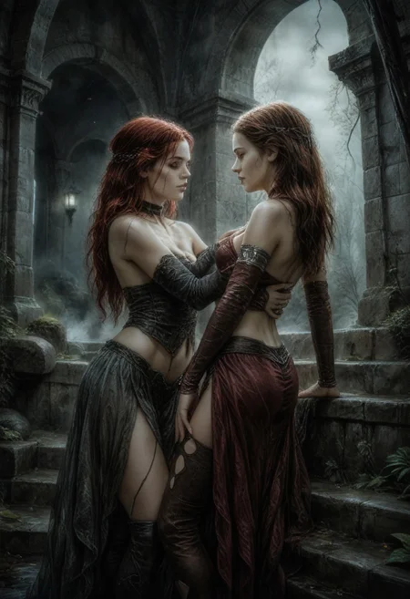 score_9, score_8_up, score_7_up, rating_safe, Fixhand,
concept art, realistic, dark theme, low light,
2girl, Lesbian, Yuri