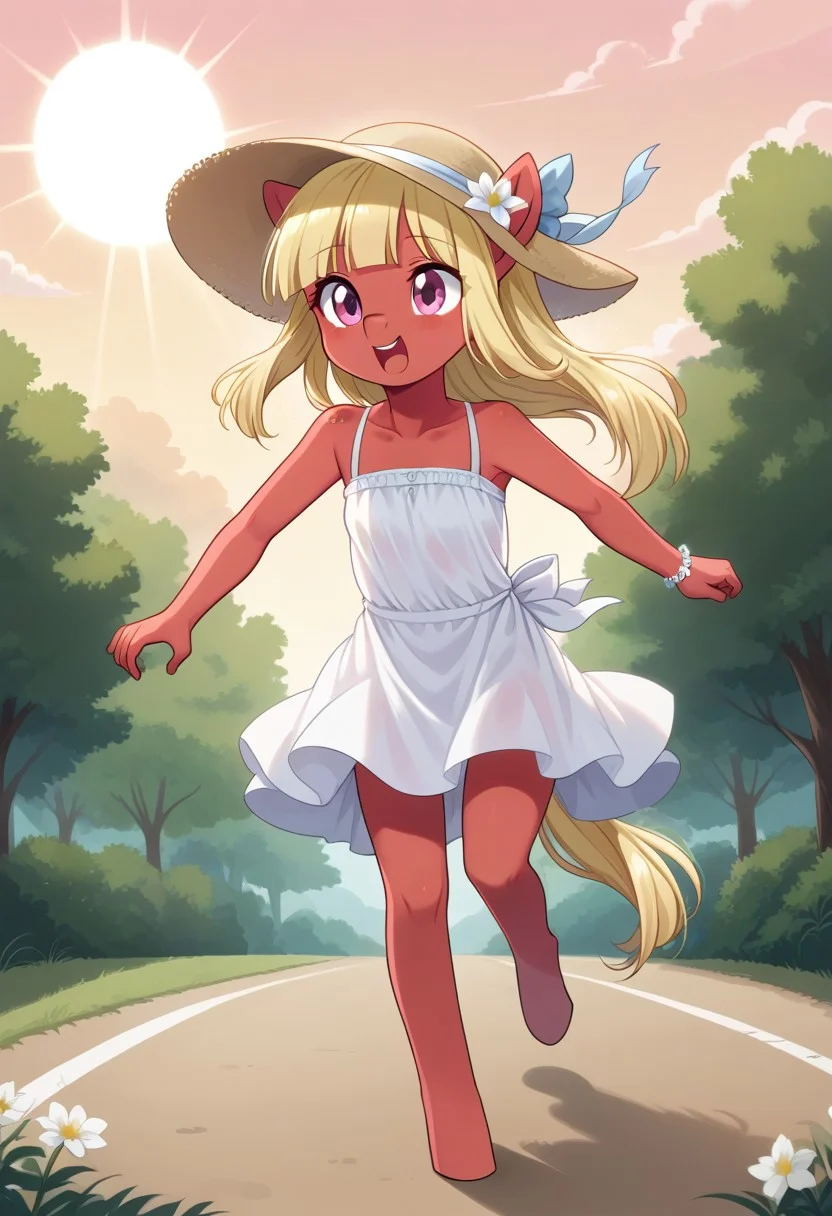 score_9, r0ug3, sun hat, running in a feild, source_pony, ntm,