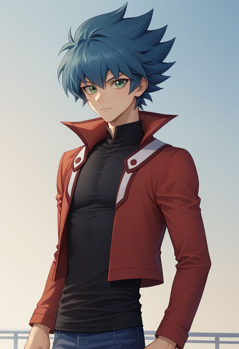 score_9, score_8_up, source_anime, highly detailed, 1boy, solo, slender, skinny
jesse, 1boy, male focus, solo, green eyes, blue hair, spiked hair, duel academy uniform (yu-gi-oh! gx), jacket, black shirt, red jacket,
outdoor,