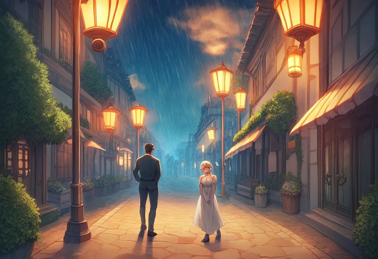 score_9, score_8_up, score_8. score_9, score_8_up, score_7_up, masterpiece, 4k, high quality, (best quality:1.1),anime, beautiful drawing, On a somber, rain-soaked street, a heartbroken man gazes up at the sky, tears mingling with raindrops as he contemplates what lies ahead. The scene comes to life with vivid hues and emotions, capturing the raw vulnerability of the moment. In this evocative painting, the man's disheveled appearance and pained expression are highlighted by the gentle glow of streetlights reflecting off wet pavement. The viewer is drawn into the melancholic atmosphere, feeling the weight of the man's sorrow and uncertainty in the beautifully rendered image.On a somber, rain-soaked street, a heartbroken man gazes up at the sky, tears mingling with raindrops as he contemplates what lies ahead. The scene comes to life with vivid hues and emotions, capturing the raw vulnerability of the moment. In this evocative painting, the man's disheveled appearance and pained expression are highlighted by the gentle glow of streetlights reflecting off wet pavement. The viewer is drawn into the melancholic atmosphere, feeling the weight of the man's sorrow and uncertainty in the beautifully rendered image.