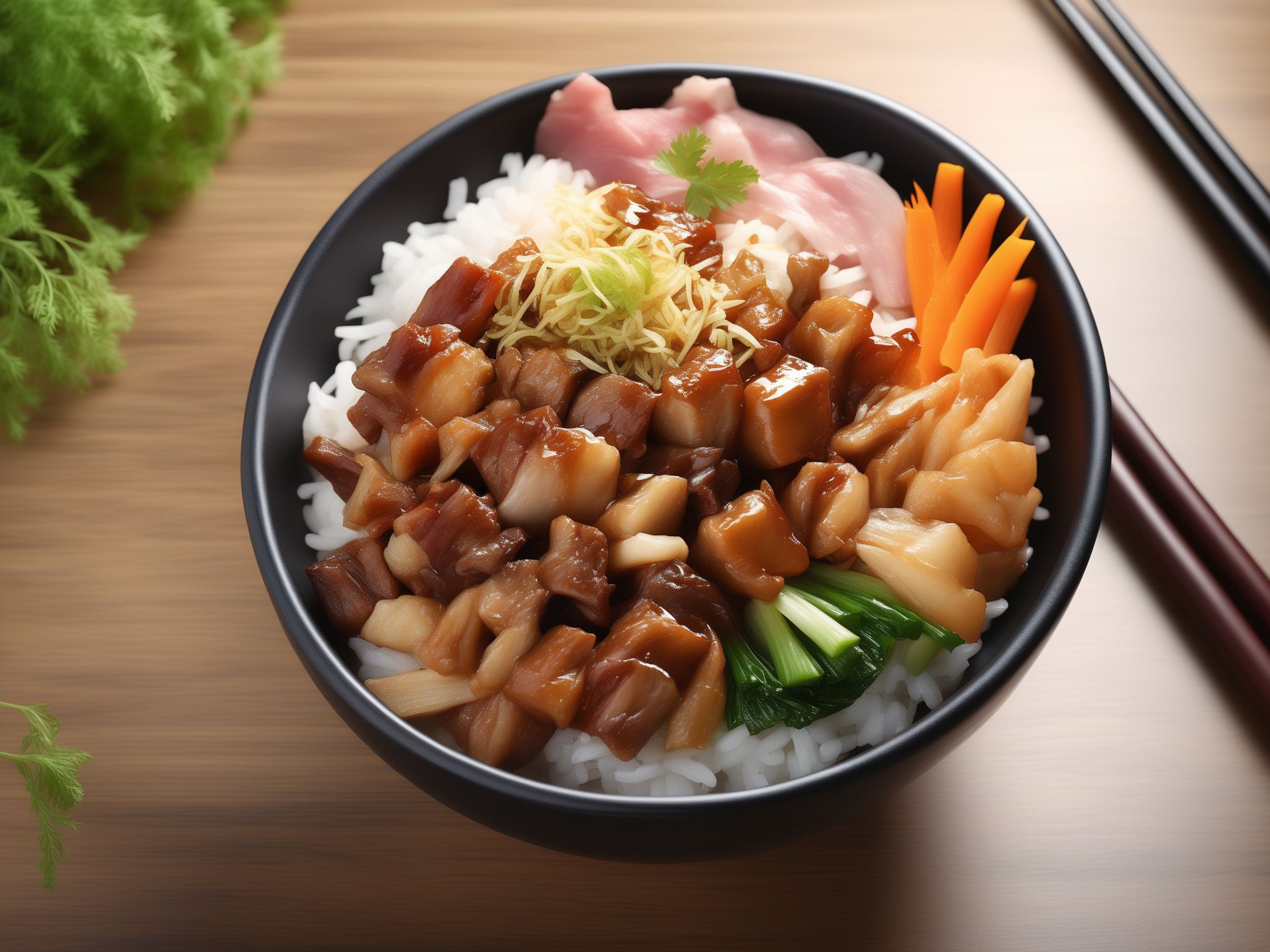 raw photo,A high-resolution, hyper-realistic image of a bowl of delicious Robabon, a popular dish in Asian cuisine. The Robabon is cooked to perfection, with a sticky and thick texture. It's topped with a variety of colorful vegetables and meat, creating a vibrant and appetizing display. The bowl is placed on a rustic wooden table, with a pair of chopsticks resting on the side. The scene is set in a homey kitchen environment, with all elements in sharp focus, creating a clear and detailed image. The lighting should be natural and soft, highlighting the appetizing qualities of the Robabon and the cozy atmosphere of the setting,  <lora:robabon:0.7>,robabon