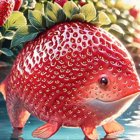 score_9, score_8_up, score_7_up, score_6_up, score_5_up, score_4_up,
<lora:plant_animals-7:1>,
plant_animal,
strawberry, fish