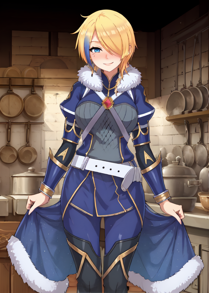 <lora:Claire Liver020-10:0.7> , claire-liver020, blonde hair, 1girl, blue hair, hair over one eye, multicolored hair, solo, blue eyes, armor, short hair, mole, mole under eye, fur trim, braid, jewelry, streaked hair, earrings, belt, boots, smile, blushing,, 1 girl, 20yo, Beautiful Fingers, Beautiful long legs, Beautiful body, Beautiful Nose, Beautiful character design, perfect eyes, perfect face, looking at viewer, (innocent_big_eyes:1.0), official art, perfect lighting , Colorful, Bright_Front_face_Lighting, (masterpiece :1.0), (best_quality:1.0), ultra high res,4K, ultra-detailed, photography, 8K, HDR, highres, absurdres:1.2, Kodak portra 400, film grain, blurry background, lens flare, (vibrant_color:1.2) , (Beautiful,large_Breasts:1.4), (beautiful_face:1.5), (narrow_waist),