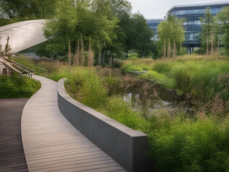 <lora:JJsEcology_Park_XL:1> , ((Ecology Park)),masterpiece , best quality, Landscape, scenery, outdoors, building, tree, sky, real world location, grass, bush, flower, city, water, lawn, sidewalk, ivy, bench,sakura, dawn, rain,pond,day, column, beam, RAW photo, subject, 8k uhd, dslr, soft lighting, high quality, film grain, Fujifilm XT3, aquatic plants, wood hand rail, soil, wild grass,  river, rock,pebble,