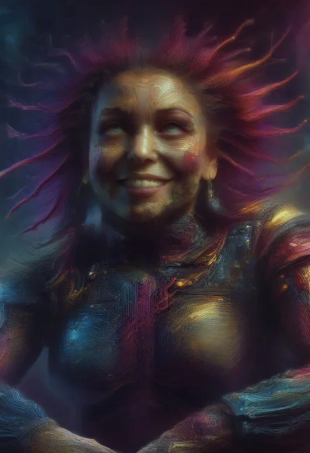 wm_cyber, score_9, score_8_up, score_7_up , colorful , fully dressed, red Victorian dress, split lighting, realistic and detailed, highly detailed face, masterpiece, Skin texture style, older women, 30 years old, colorful, hdr, elegant, hyperrealistic, beautiful, extreme aerial view, epic composition, colored hair, (dreadlocks:1.6), hyperrealism, ray tracing reflections, hands hidden, hands out of view, woman, multicolored clothes, multi-color clothes, latex clothes, narrow waist, huge breasts, puffy sleeve, scifi, spaceship, gentle smile, happy, belt, mature female, sexy, low angle, nose piercing.