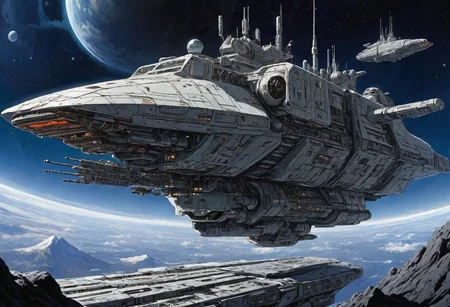 A rectangular flat and long spaceship, many antennas, laserguns, large engines, maximum detail, high detail, style of the expanse [Tsutomu Nihei:Hiromu Arakawa:0.3]