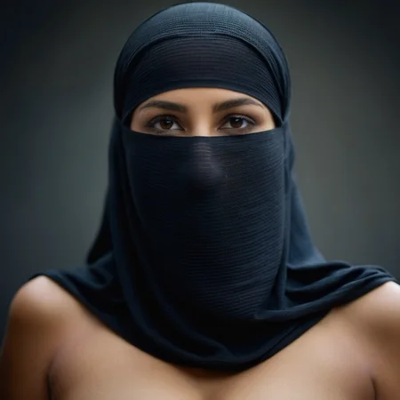 cinematic film still of <lora:burqa:1>
a naked breasts woman with a niqÄb on her head burqa style, shallow depth of field, vignette, highly detailed, high budget, bokeh, cinemascope, moody, epic, gorgeous, film grain, grainy