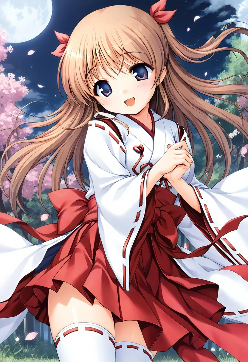 score_9,score_8_up,score_7_up,masterpiece,best quality,absurdres,source_anime,game cg,zPDXL3,1girl,solo,shirasaki tsugumi,1girl,solo,purple eyes,blue eyes,brown hair,long hair,two side up,ribbon,hair ribbon,japanese clothes,miko,wide sleeves,red ribbon,ribbon trim,ribbon-trimmed sleeves,skirt,hakama,hakama skirt,hakama short skirt,red hakama,zettai ryouiki,thighhighs,white thighhighs,ribbon-trimmed legwear,bow,pose,smile