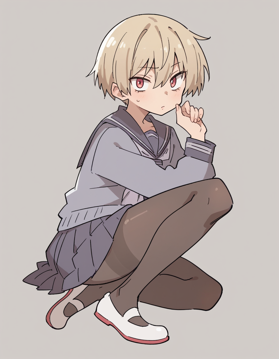 zPDXL, score_9, score_8_up, score_7_up, score_6_up, score_5_up, score_4_up, 1girl, solo,
 <lora:Maa:0.8> maa, flat color, serafuku, school uniform, pleated skirt, pantyhose, white footwear, uwabaki, looking at viewer,