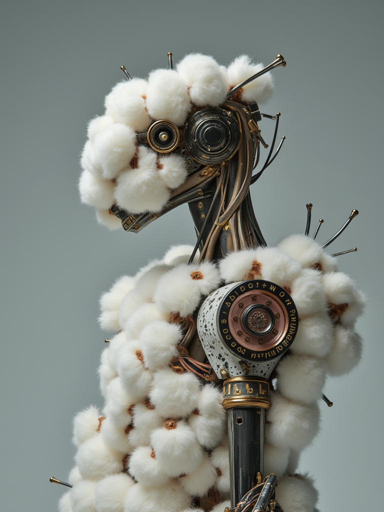 w1z_m4ch1n4. cyborg robot made of Cotton, with built-in electromechanical relay and rotary phone dial
