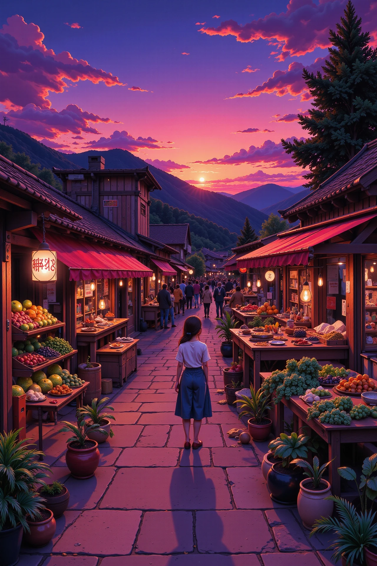 market beautiful  landscape, sunset, woman, very intricate, very detailed, sharp, bright, colorful, <lora:Hand v2:0.5> <lora:Anti-Blur:1><lora:Insane Detail Slider:0.25>  <lora:flux.1_lora_flyway_Epic-detail_v2:0.3> <lora:fluxenhancer:0.25>   <lora:anime_retro:1> anime_martz, anime_retro