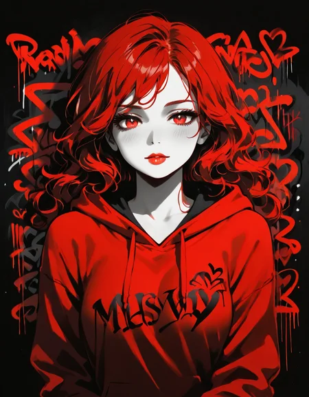score_9, score_8_up, score_7_up, album cover, blgStyle, sexy pose, expressiveh, album cover,1girl,solo,wavy hair, black background,graffiti, flat lighting,red theme,monochrome, wearing hoodie,<lora:Blacklight_Graffiti_Style_Pony:1>  <lora:Expressive_H:0.8>