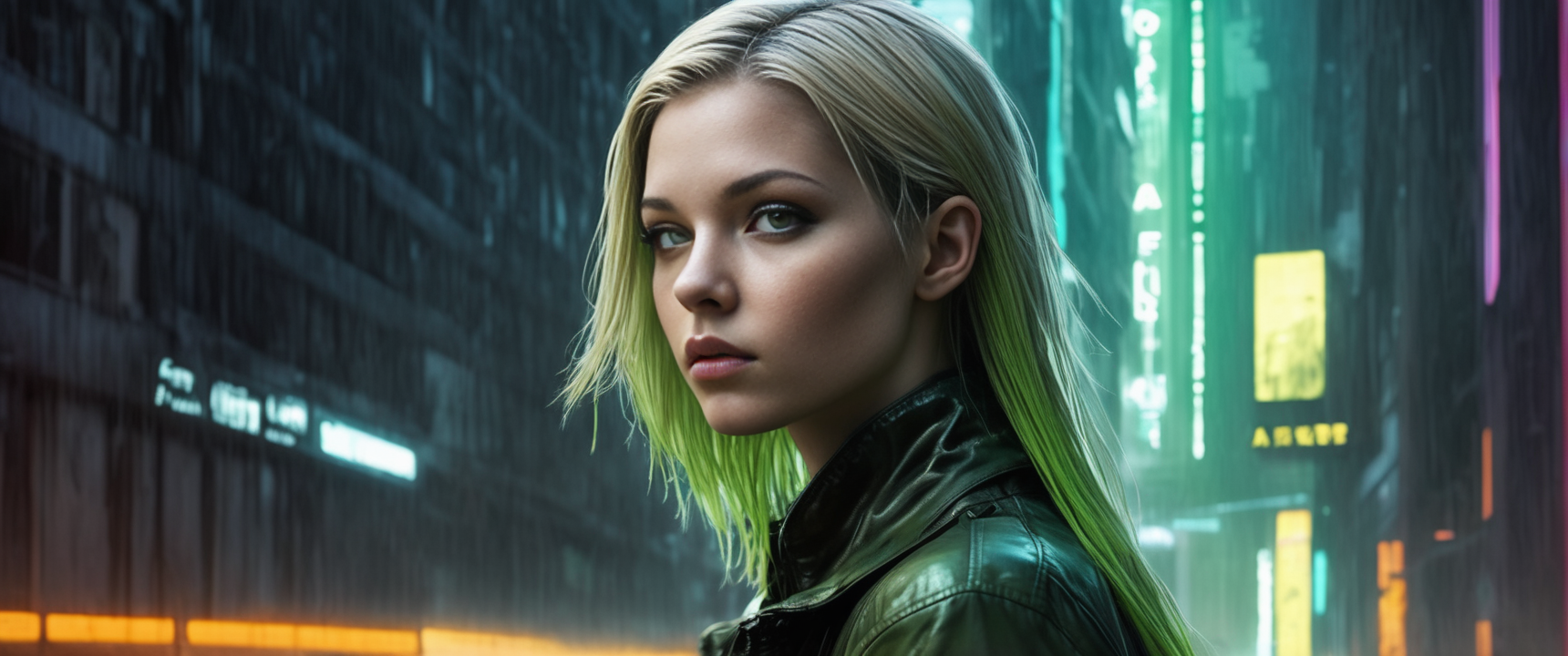 a beatiful young adult women of slender hourglass figure, with long undercut hair of mixed haircolor brunette and blonde, light green eyes, 
Calm  and Composed  face expression,
__bg/zoom__
(at the border) of  a a neon lit and clean  city  in the style of a mix between a mix of cyberpunk and dystopian with smooth detail in the style of John Harris and a mix of transhumanism and dystopian with detailed detail in the style of Jim Burns we are indside of a messhall which is built and decorated in the mixed style of a mix of space age and space age with detailed detail in the style of Ron Miller and a mix of post-apocalybtic and utopian with hard contours detail in the style of Ron Miller and watercolor painting  , godrays and global illumination Chromatic Aberration and high contrast and volumetrics dtx and sharp focus , , intricate Edward Gorey
((photo raw)),