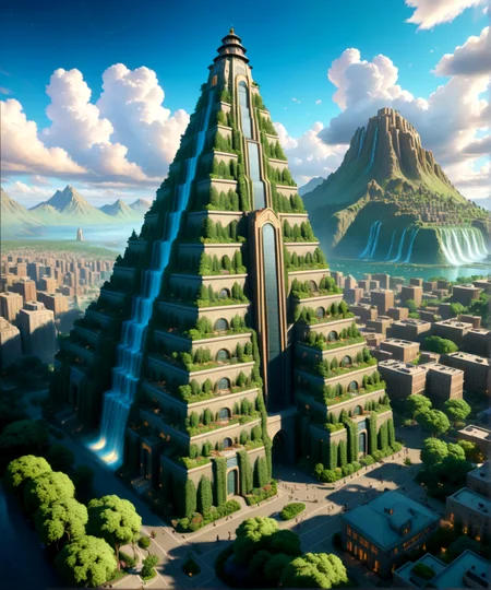 score_9, score_8_up, score_7_up,
<lora:Sumerian_Architecture_(Architecture)_(SDXL)_(AD):0.8> SSumerian, scenery, building, city, cityscape, monumental architecture, architecture, 
8K, In'ei, chiaroscuro, soft natural volumetric cinematic perfect light, perfect depth of field shot, ray tracing, photometry, beautiful, subsurface scattering, idealized modern city, busy city center, parks and greenery areas, parks, plazas, skyscrapers, hyper detailed, art by Thomas Kinkade, detailed background, detailed photographic fluffy anime clouds, Unreal Engine, CGI render, absurdly detailed, modern era photograph, masterclass oil painting, pastel colors, nature, 
BREAK zPDXL, zPDXLxxx, <lora:wowifierXL:0.2> art by mooncryptowow <lora:sdxl_lightning_8step_lora:0.4> <lora:detailed_notrigger:0.5>