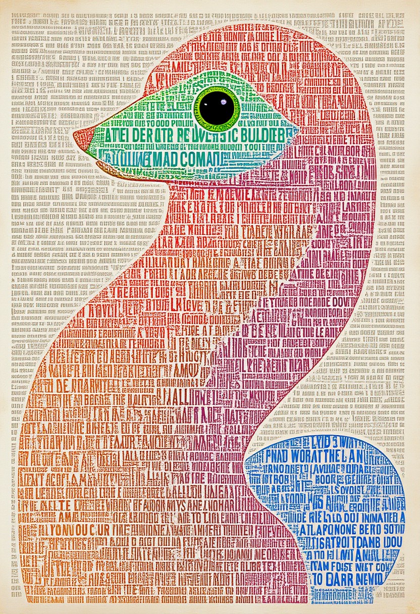 A cute vivid literary snake filled with text