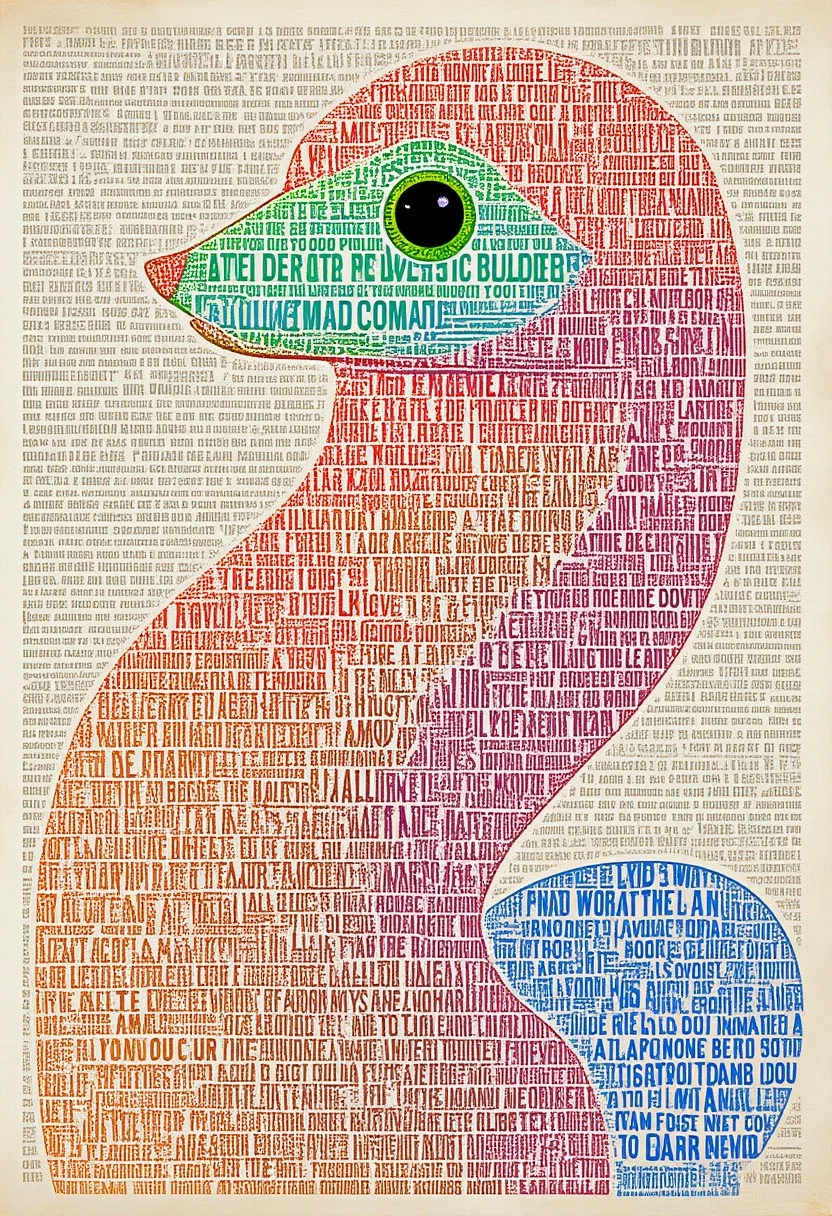 A cute vivid literary snake filled with text