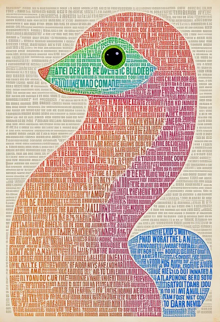 A cute vivid literary snake filled with text