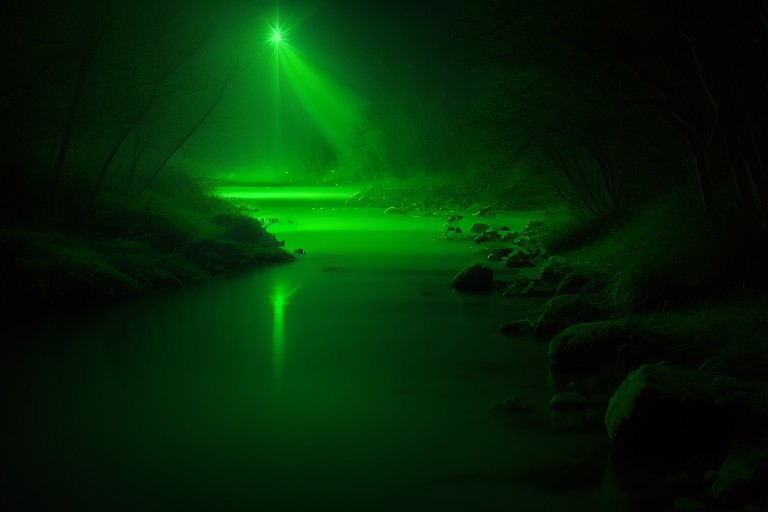 river, green light