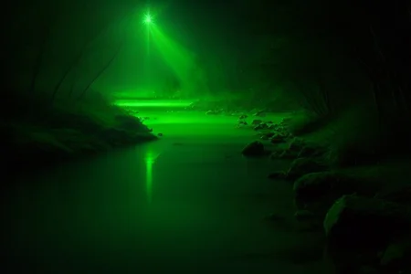 river, green light