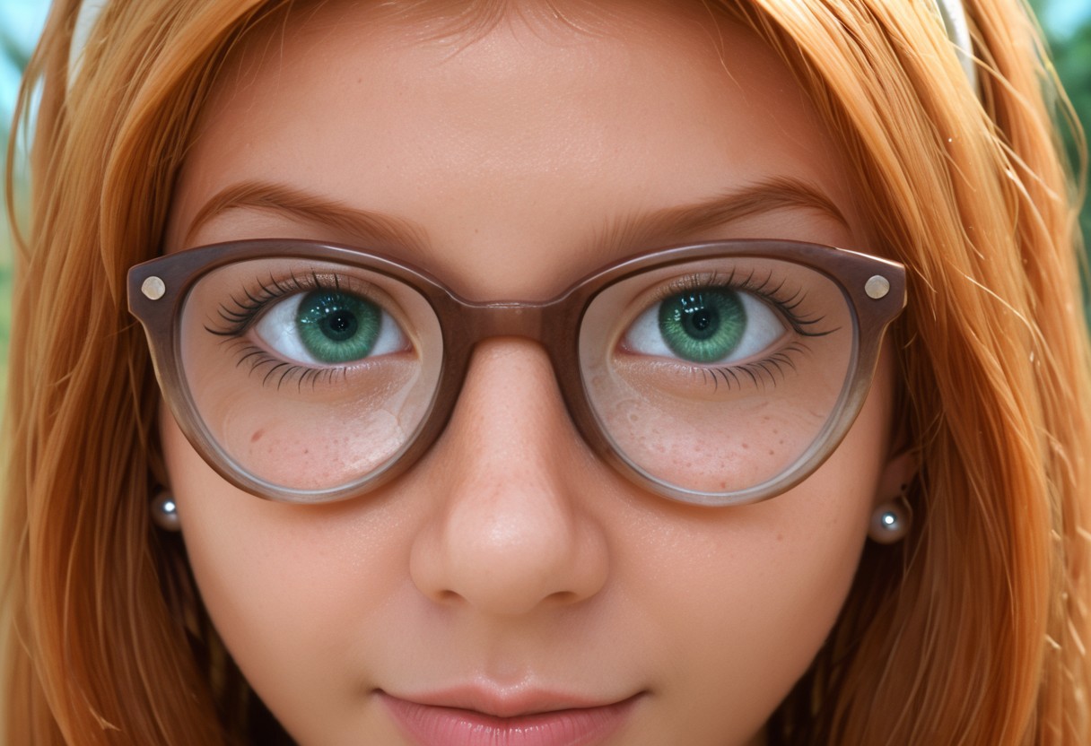 score_9, score_8_up, score_7_up, score_6_up, 
imtdsabrinaroin, 1girl, glasses, hairband, orange hair, green eyes, black-framed eyewear, 
(kaleidoscope eyes:1.4),
, long hair, 1girl, orange hair, solo, freckles, earrings, perfect eyes, real skin, amateur, photo, solo, perfect face, perfect eyes, sexy, beautiful eyes, petite body, 1girl,  cute,  bright bluebell eyes, looking at viewer, seductive smile, come hither, face closeup, face focus,