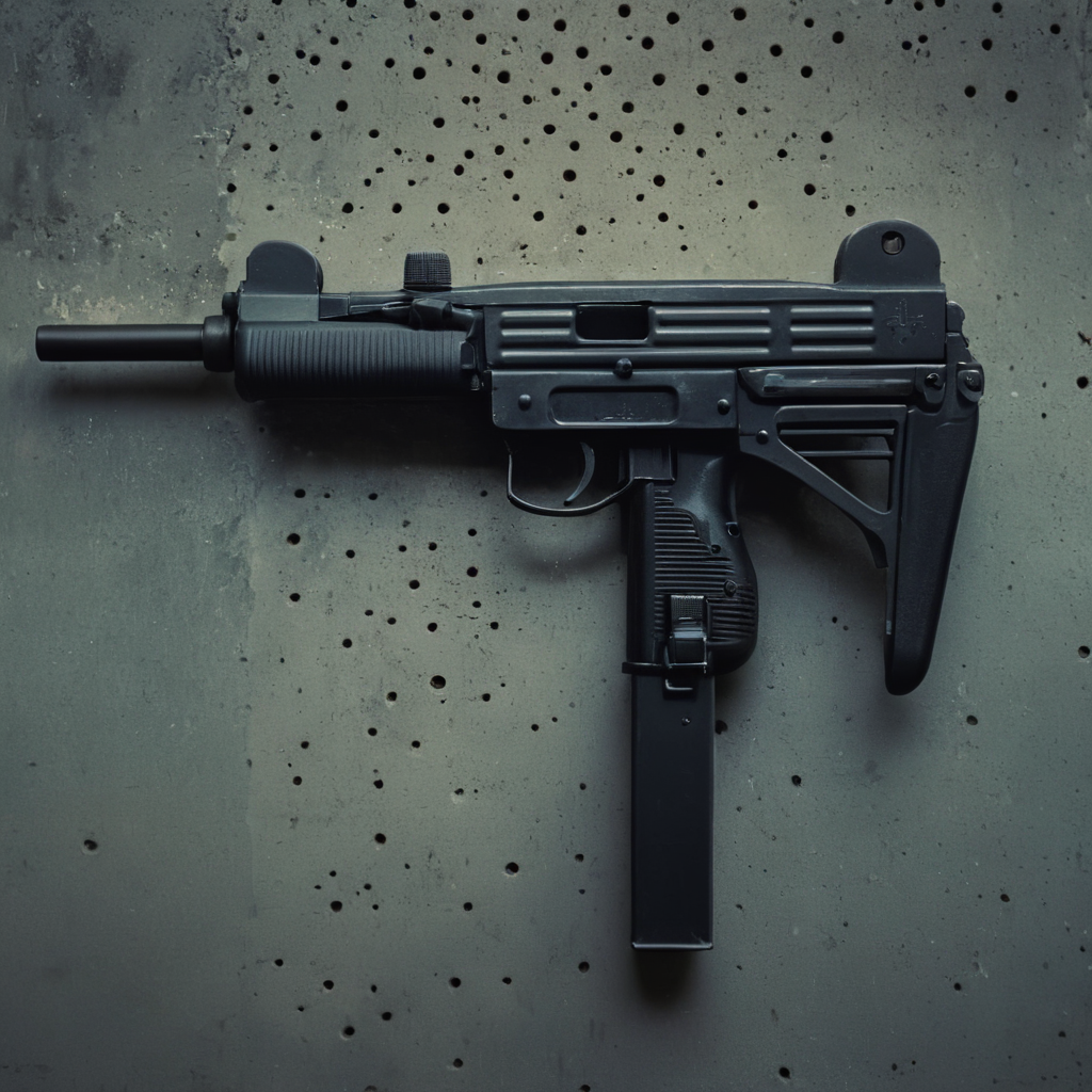 cinematic film still of  <lora:uzi:0.7>
uzi pistol hand gun weapon, a machine gun mounted on a wall with holes,weapon,gun,no humans,handgun,submachine gun,magazine (weapon) , action film style, shallow depth of field, vignette, highly detailed, high budget, bokeh, cinemascope, moody, epic, gorgeous, film grain, grainy