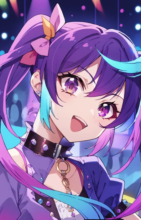 score_9, score_8_up, score_7_up,source_anime,rating_safe,highly detailed,1girl(idol),twintails,vibrant,colorful,background(concert),<lora:ShoujiPonyXLV2:1>,