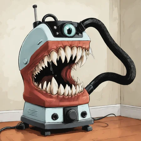 large teeth, gaping mouth, a Vacuum cleaner mimic<lora:EnvyMimicXL01:1>