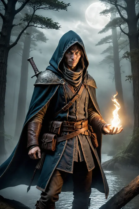 by John Kenn Mortensen , by Phuoc Hoai Nguyen , by Henry Heerup , fantasy conjuring heroic rogue , photorealistic, mystical <lora:more_art:0.30><lora:clothing_slider:2.00><lora:great_lighting:1.30><lora:aesthetic:1.15><lora:photorealistic_portrait:1.25><lora:RMSDXL_Enhance:0.45><lora:RMSDXL_Creative:0.35><lora:RMSDXL_Photo:0.45><lora:RMSDXL_Darkness_Cinema:0.50><lora:XDetail_heavy:0.45><lora:perfect_eyes:0.15><lora:perfect_hands:0.15><lora:midjourney:-0.15><lora:looking_at_viewer:0.75><lora:dpo:0.25>