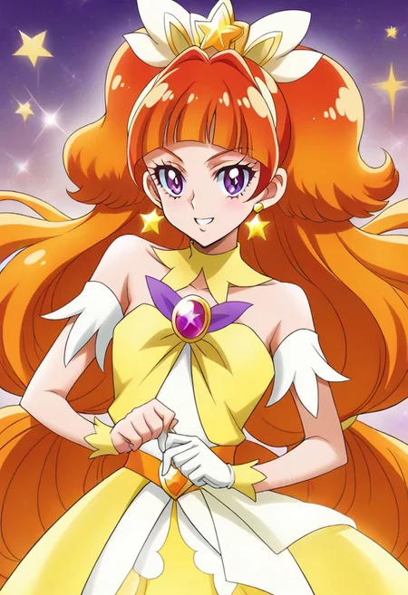 8k hd, (uncesored:1.2), 1girl, curetwinkle, long hair, orange hair, purple eyes, <lora:PrettyCureGoPrincess_CureTwinkle_bbccaaa:1>