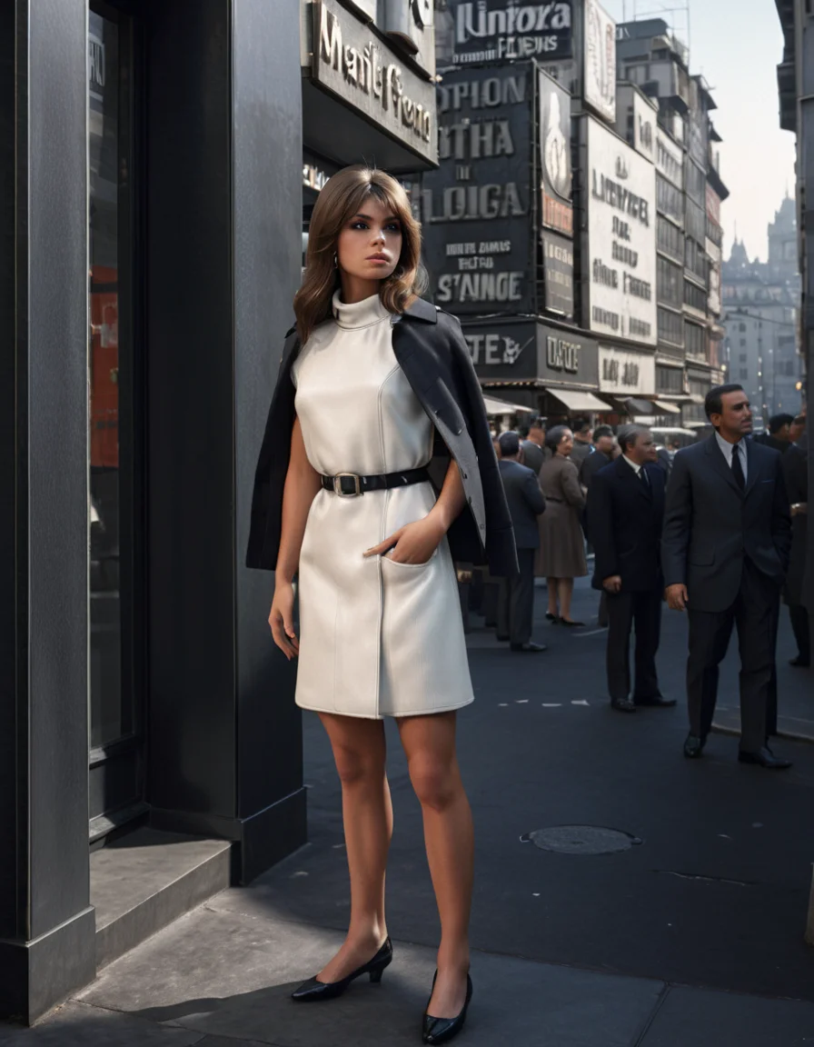 60slora, 1woman, standing in city,Photorealistic, Ultra-high detail, lifelike textures, realistic lighting, high-resolution