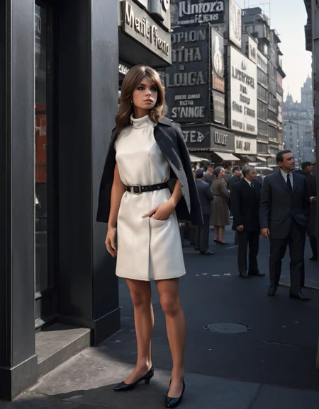 60slora, 1woman, standing in city,Photorealistic, Ultra-high detail, lifelike textures, realistic lighting, high-resolution