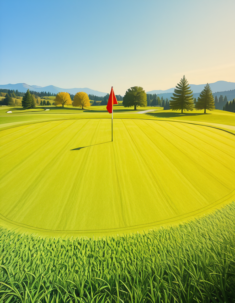 A beautifully maintained golf green in the golden light of late afternoon. The smooth, vibrant green grass is perfectly trimmed, with subtle undulations adding depth to the putting surface. A bright red flag flutters gently atop a sleek white pin, marking the hole at the center of the green. Surrounding the green, a soft fringe of slightly longer grass transitions into the rolling fairway, which stretches toward the horizon. In the background, tall pine trees cast long shadows, and a tranquil water hazard reflects the warm hues of the sky. The atmosphere is calm and inviting, capturing the essence of a perfect golfing moment.
<lora:SDXLFaeTastic2400:0.4> <lora:extremely_detailed:0.4> extremely detailed, <lora:golf_c0urs3-ill:1>,golf c0urs3, Masterpiece,best quality,hi res,8k,hi res,8k,award winning,(sharp focus, intricate, highly detailed),