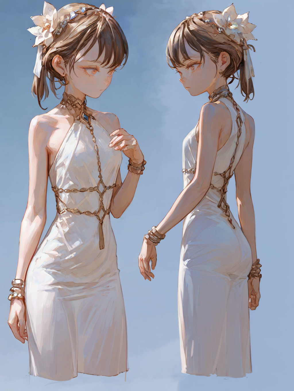 (score_9,score_8_up,score_7_up),high quality,best quality,Highly detailed,highres,1girl,1girl,<lora:FKEY_XL:0.8>,Zen style, minimalist clothing, natural fabrics, neutral colors, clean lines, understated accessories, relaxed silhouettes, mindfulness-inspired fashion,multiple views