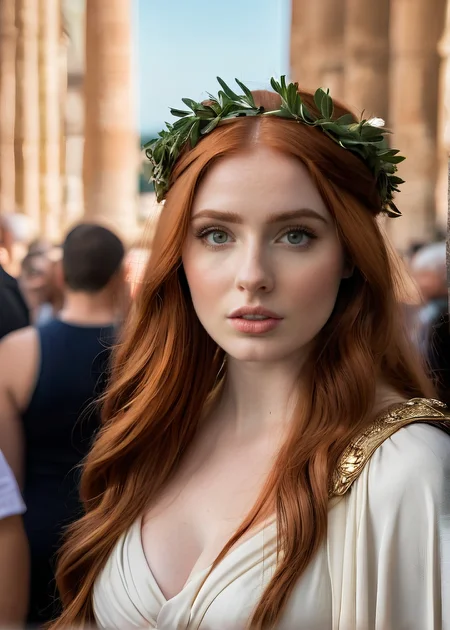 Photo of Titania Torsius, wearing a toga, attending a forum at the Colosseum,<lora:PerfectEyesXL:0.5>, (detailed beautiful face, detailed, ultra-detailed body:1.1),best quality,photo-realistic,highly detailed,absurdres,cinematic lighting,hyper-realistic,sharp focus,32k resolution,detailxl,SimplePositiveXLv2,