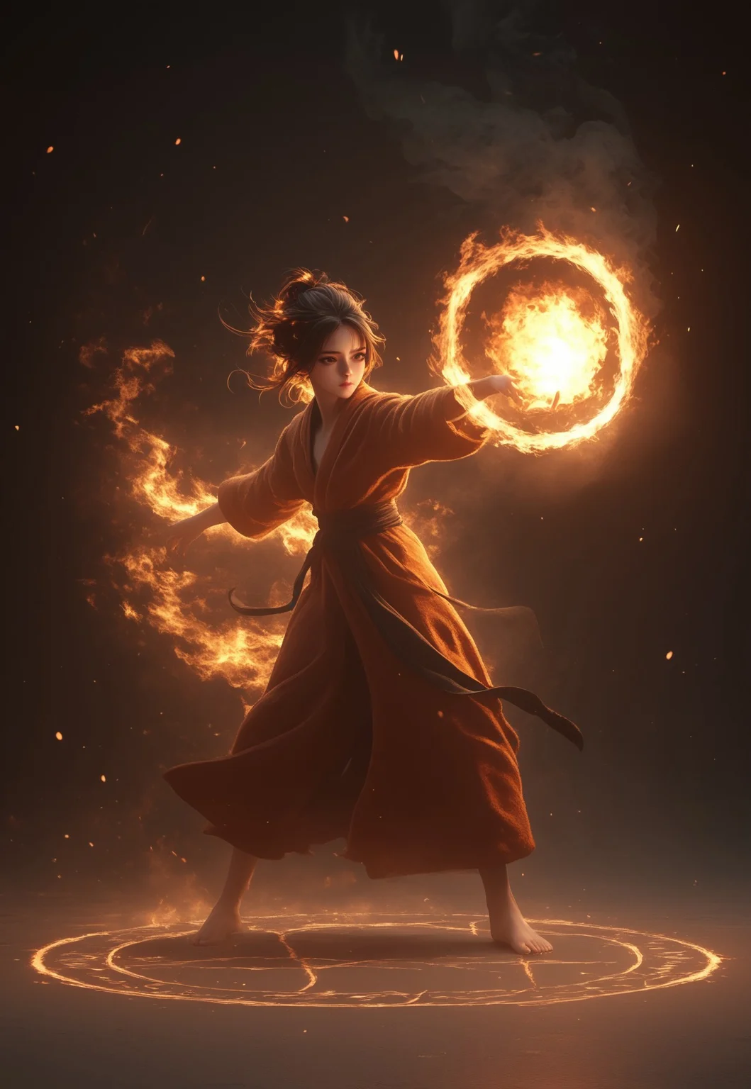 score_9, score_8_up, score_7_up, ((( )))
,
((( firmagmb, fire, burning, burning hair, fire circle)))
,
(( 1girl, solo, ))
,
((( Beautiful, fire mage, robe, )))
,
((( Full body view, long shot )))
,
(( ))
,
(( ))
,
(((  )))
,
()