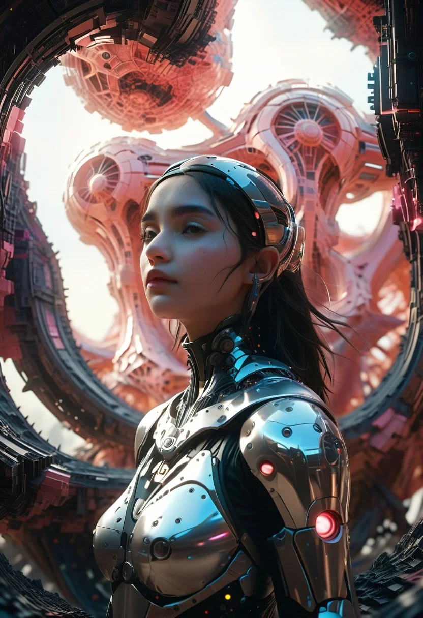 concept art, abstraction, 1girl, cinematic photo (style Nirav Patel), realistic, photorealistic,
(UE5 render sci-fi 3d fractal megastructure:1.3), colossal scale, , volumetric lighting, SSAO, dof,