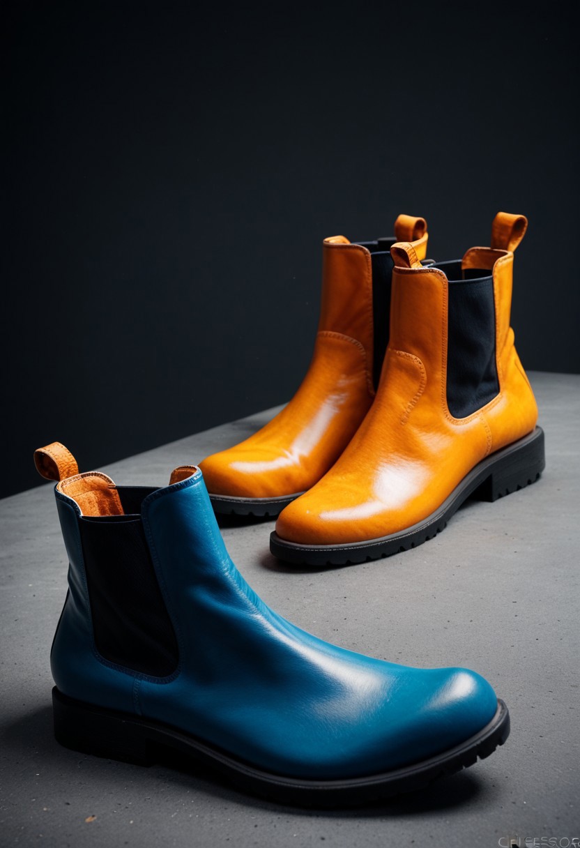 score_9, score_8_up, score_8_up, (multocolor), (chelsea boots), foot focus, still life