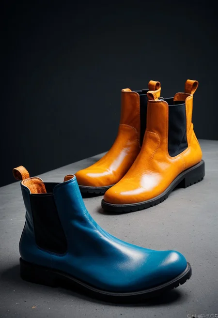 score_9, score_8_up, score_8_up, (multocolor), (chelsea boots), foot focus, still life