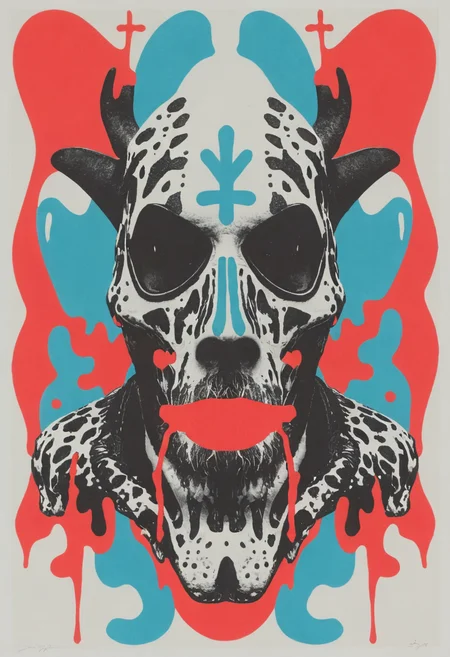 Anaglyph 3D, retro risograph printed rorschach test, Jonathan Meese, b&w, <lora:add-detail-xl:1>