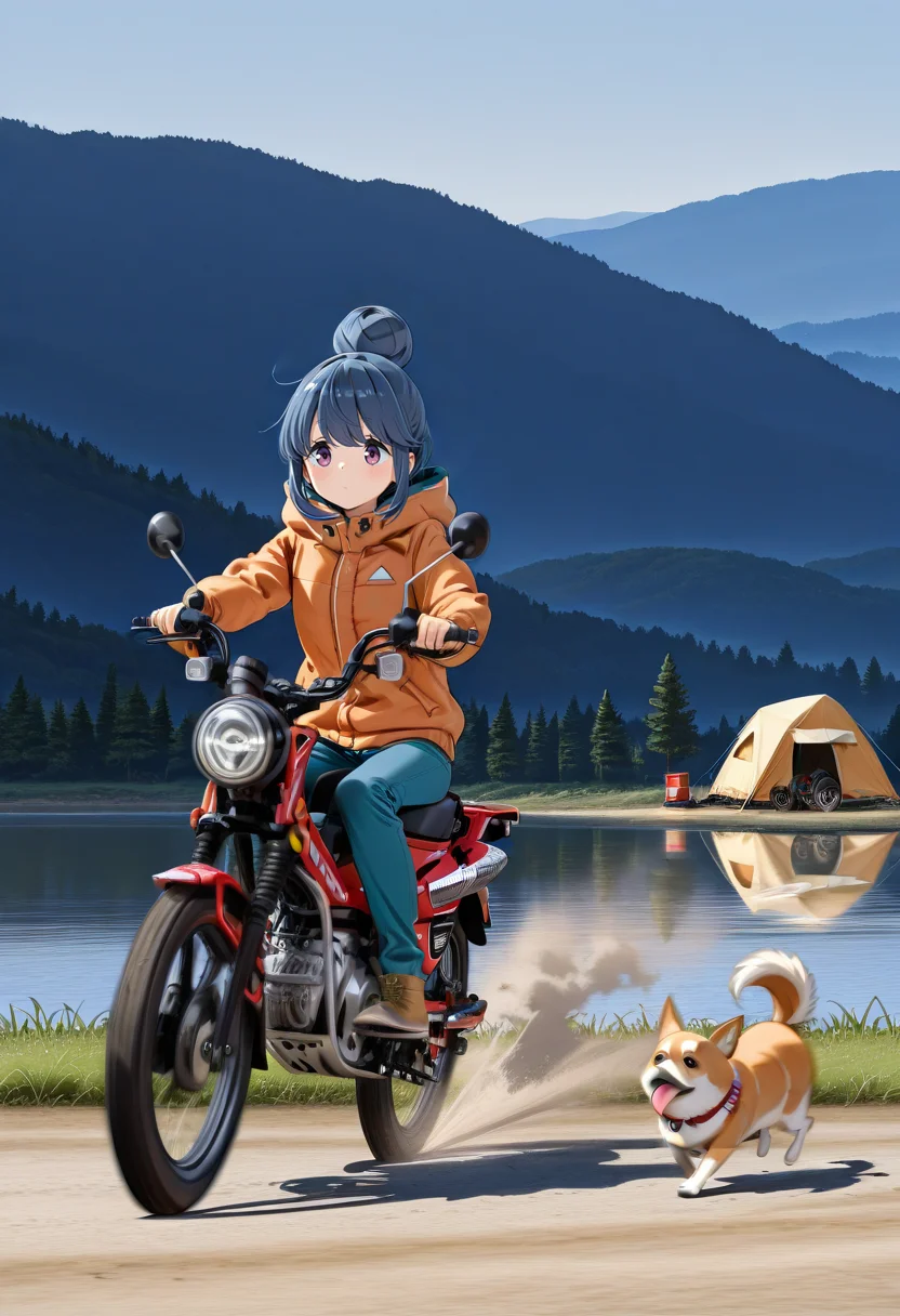 score_9,score_8_up,score_7_up,score_6_up,source_anime,masterpiece,best quality,
sketch of 1girl,solo,shima_rin \(yurucamp\),chibi,riding a motorcycle,campsite,lake,simple background,wheel blur(1.3),tire blur (1.3),spinning wheel(1.3),running at 7 mph,dog,windy,off-road,simple background,simple background,dust,lake,tent,<lora:CT125:1>,CT125,