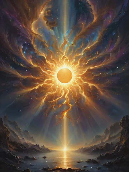 letitflrsh,a sun, let it flourish, illumination, atmospheric, scale, order, healing, light, hope, soothing, calm, composition, detailed, faint, psychedelic art , <lora:- SDXL - letitflrsh_let_it_flourish_V1.0-000005:.9>
