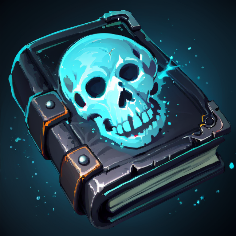 ((masterpiece,best quality)), absurdres, <lora:FantasyIcons_Books:0.8>, skull book, black book, glowing, floating